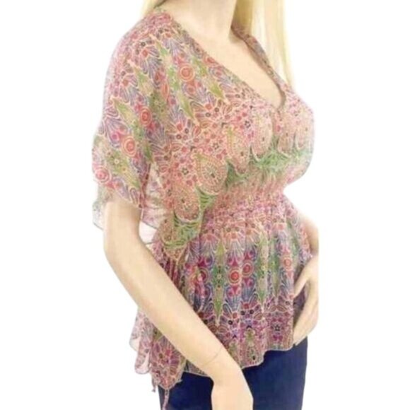 Vintage Willow & Clay x Anthropologie Sheer Paisley Cinched Waist Flutter Sleeve - Picture 2 of 5